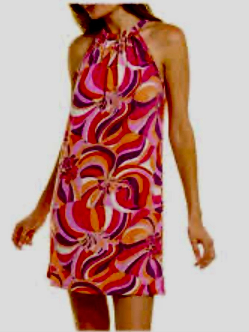 Trina Turk Pink Orange Purple Swirl Halter Dress